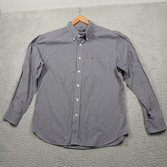 Nautica Shirt Mens XL Navy Blue Plaid Button Down Long Sleeve Wrinkle Resistant - Picture 1 of 7